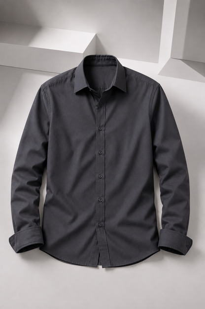 Men's Premium 100% Cotton Plain Full Sleeve Shirt | Heavy Stiff Collar & Cuff | Enzyme Washed | Laffer Peach Fabric