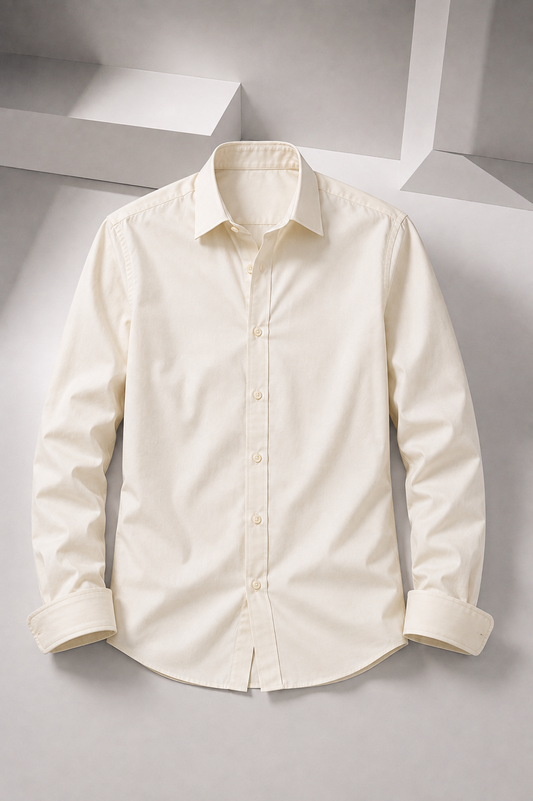 Men's Premium 100% Cotton Plain Full Sleeve Shirt | Heavy Stiff Collar & Cuff | Enzyme Washed | Laffer Peach Fabric