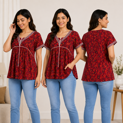 Women's Cotton Short Kurti | Casual Printed Top | Regular Fit Random Design and Color | Combo Pack