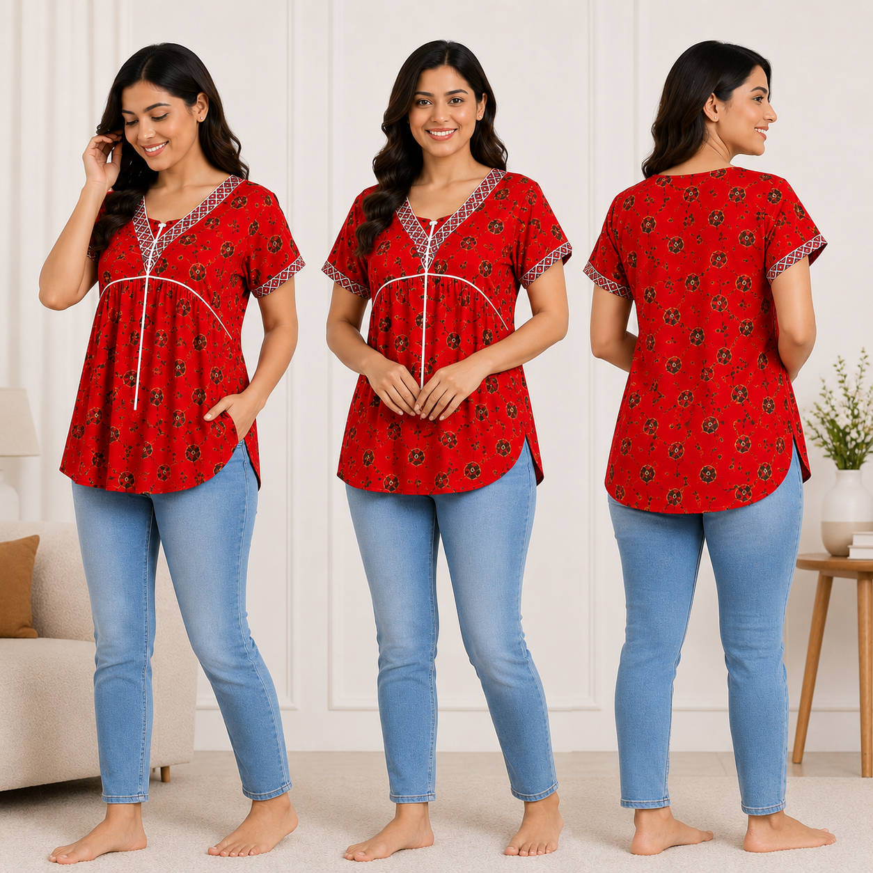 Women's Cotton Short Kurti | Casual Printed Top | Regular Fit Random Design and Color | Combo Pack