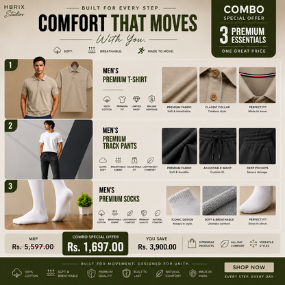 Men's Premium Cotton Track Pants | Zip Pockets | Cuffless