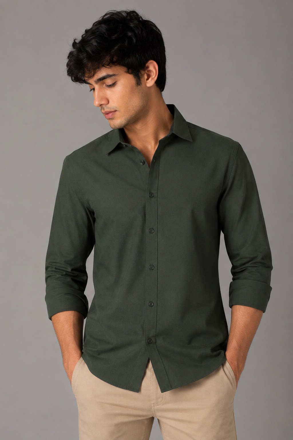 Men's Premium 100% Cotton Plain Full Sleeve Shirt | Heavy Stiff Collar & Cuff | Enzyme Washed | Laffer Peach Fabric