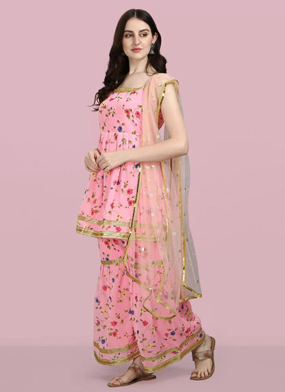 Women's Premium 3-Piece Sharara Suit Set with Inner Lining | Embroidered Ethnic Kurta, Sharara & Dupatta | M to XXL | 5-6 Colors Available