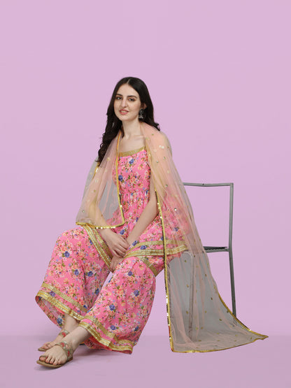 Women's Premium 3-Piece Sharara Suit Set with Inner Lining | Embroidered Ethnic Kurta, Sharara & Dupatta | M to XXL | 5-6 Colors Available