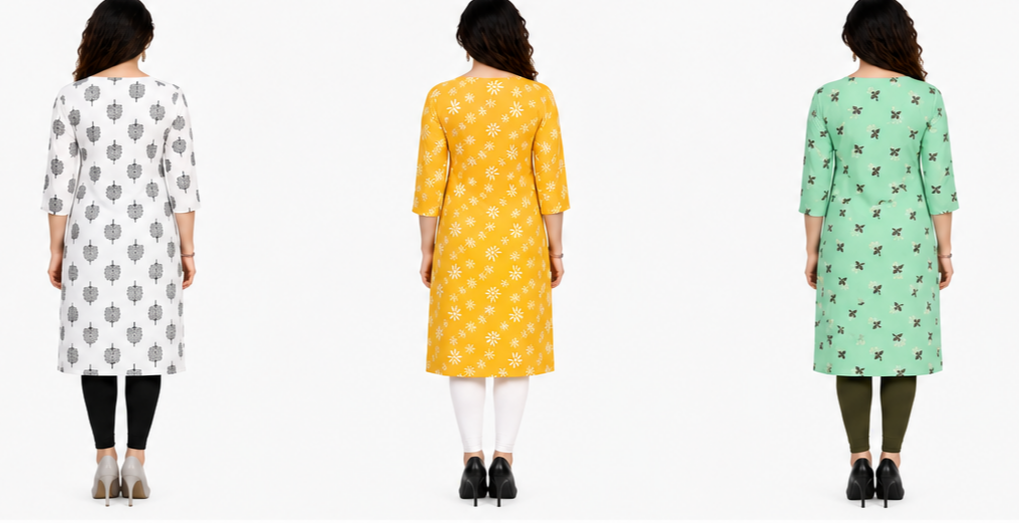 Women's Long American Crepe Kurti | Printed Casual Ethnic Wear | Random Design