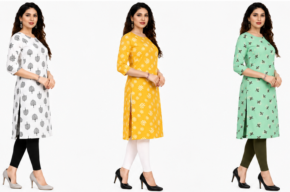 Women's Long American Crepe Kurti | Printed Casual Ethnic Wear | Random Design
