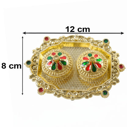 Decorative Golden Kankavati Kumkum Holder with Meenakari Lids
