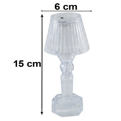 A single clear acrylic miniature lamp with a ribbed shade is shown with its dimensions: 15 cm tall and 6 cm wide.