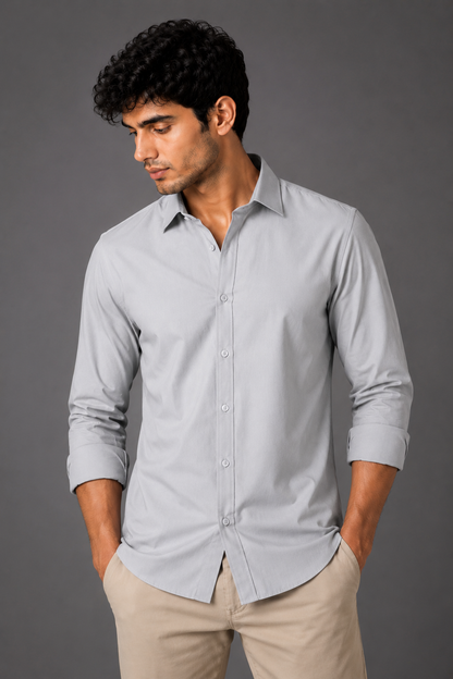 Men's Premium 100% Cotton Plain Full Sleeve Shirt | Heavy Stiff Collar & Cuff | Enzyme Washed | Laffer Peach Fabric