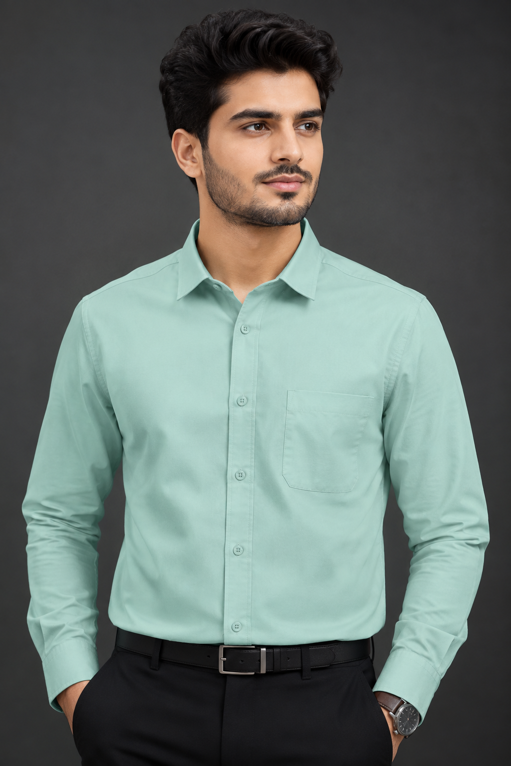 Men's Premium 100% Cotton Plain Full Sleeve Shirt | Heavy Stiff Collar & Cuff | Enzyme Washed | Laffer Peach Fabric