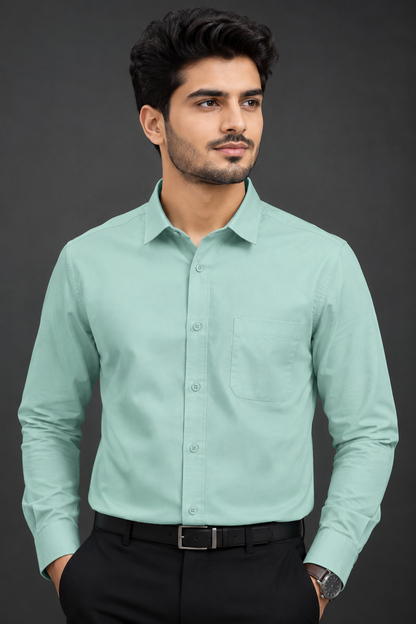 Men's Premium 100% Cotton Plain Full Sleeve Shirt | Heavy Stiff Collar & Cuff | Enzyme Washed | Laffer Peach Fabric