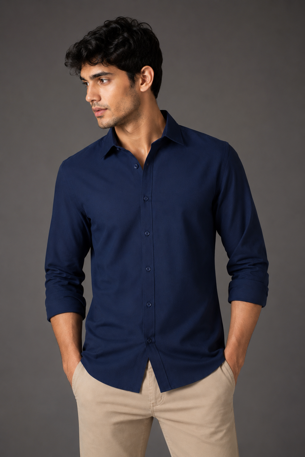 Men's Premium 100% Cotton Plain Full Sleeve Shirt | Heavy Stiff Collar & Cuff | Enzyme Washed | Laffer Peach Fabric