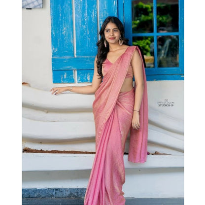 Generic Women's Silk Embroidred Saree With Unstitched Blouse 5.5Mtr (Pink)
