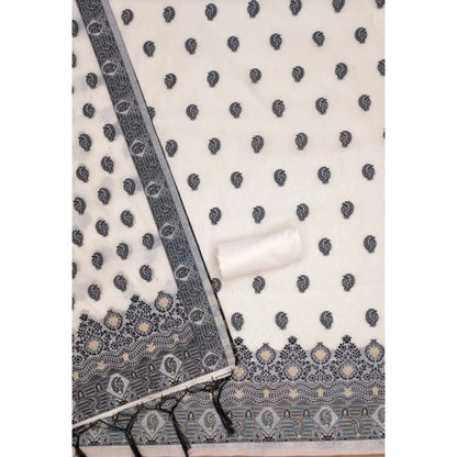 Generic Women's Banarasi Silk Printed Unstitched Salwar Suit Material With Dupatta (Black, 3Mtrs)
