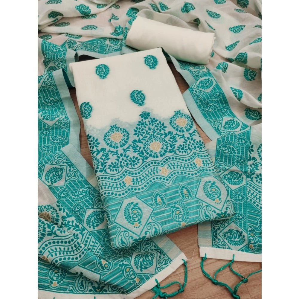 Generic Women's Banarasi Silk Printed Unstitched Salwar Suit Material With Dupatta (Teal, 3Mtrs)