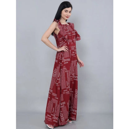 Generic Women's Casual Crepe Sleeveless Dress (Maroon)