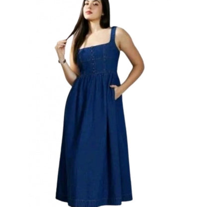 Generic Women's Casual Denim Sleeveless Dress (Blue)