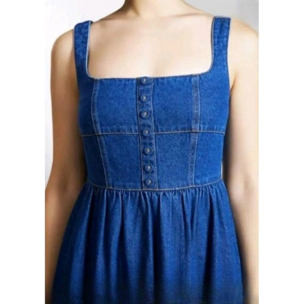 Generic Women's Casual Denim Sleeveless Dress (Blue)