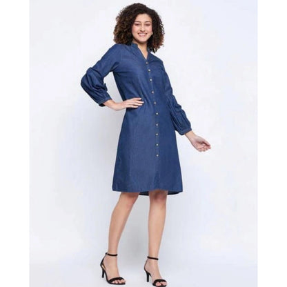 Generic Women's Casual Denim Full sleeve Dress (Blue)