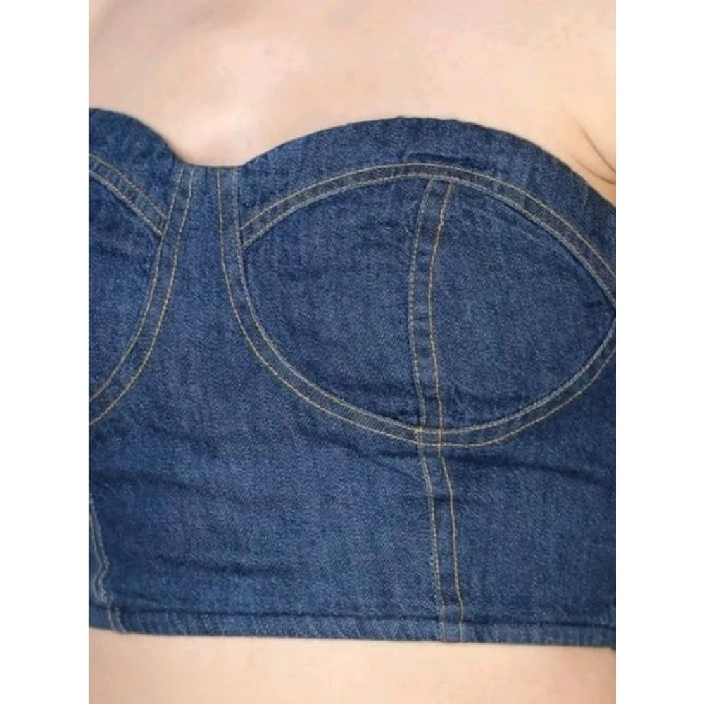 Generic Women's Casual Denim Sleeveless Bluster Top (Blue)