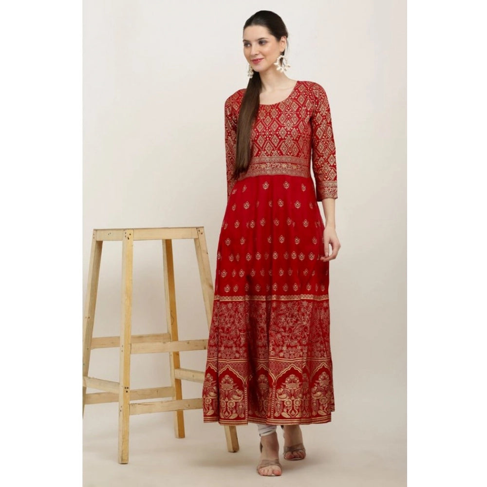 Generic Women's Casual Rayon 3-4th Sleeves Anarkali Kurti (Red)