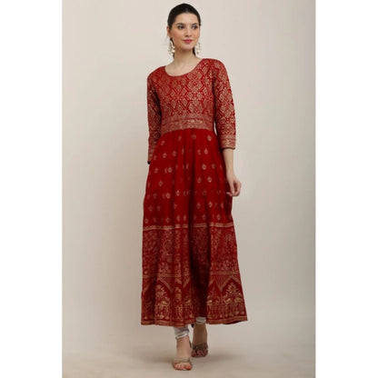 Generic Women's Casual Rayon 3-4th Sleeves Anarkali Kurti (Red)
