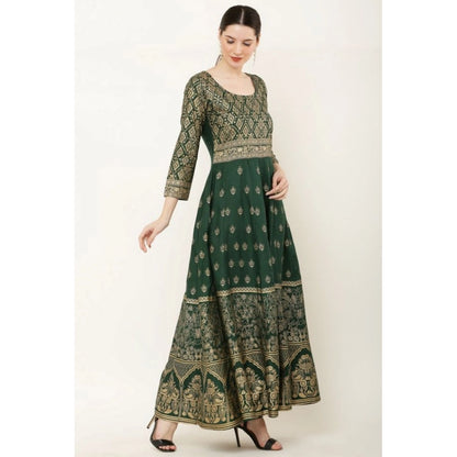 Generic Women's Casual Rayon 3-4th Sleeves Anarkali Kurti (Green)