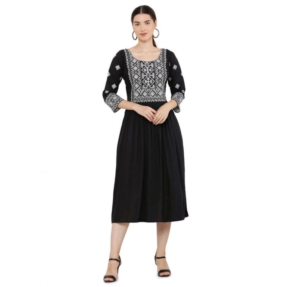Generic Women's Casual Rayon 3-4th Sleeves Kurti (Black)