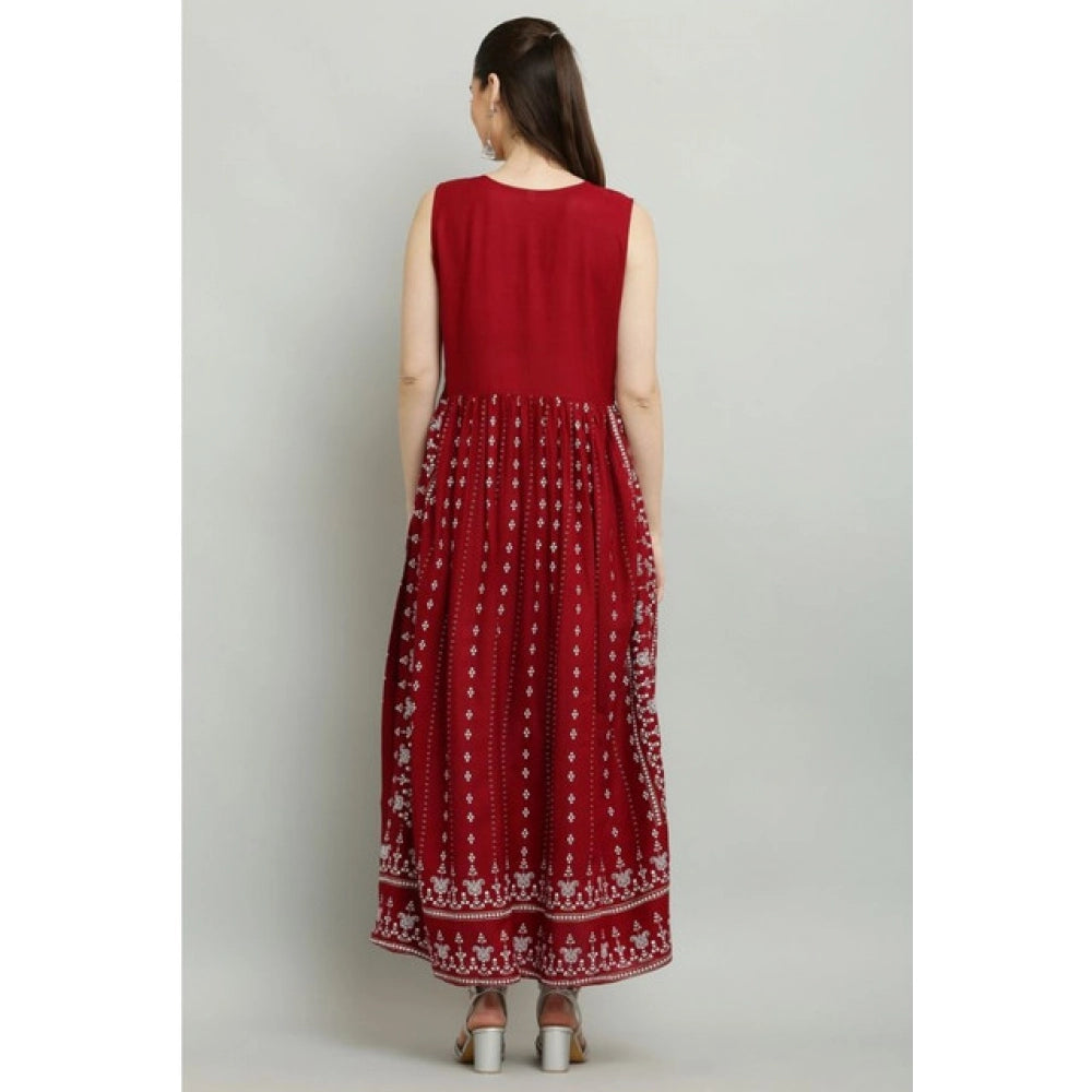 Generic Women's Casual Rayon Sleeveless Kurti (Maroon)