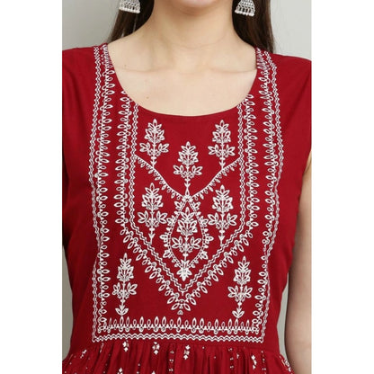 Generic Women's Casual Rayon Sleeveless Kurti (Maroon)