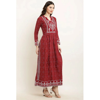 Generic Women's Casual Rayon Full sleeve Kurti (Maroon)