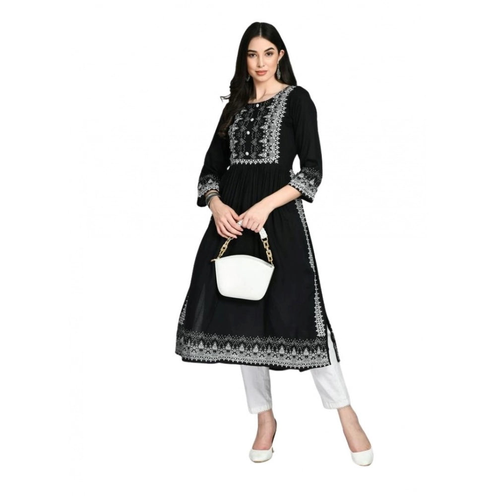 Generic Women's Casual Rayon 3-4th Sleeves Kurti (Black)