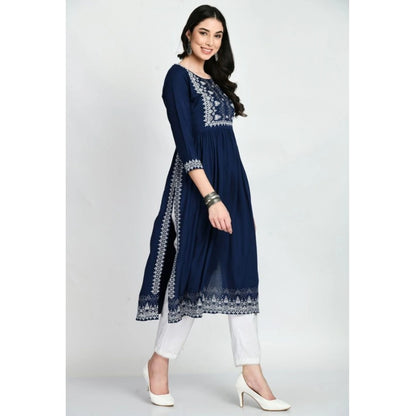 Generic Women's Casual Rayon 3-4th Sleeves Kurti (Blue)