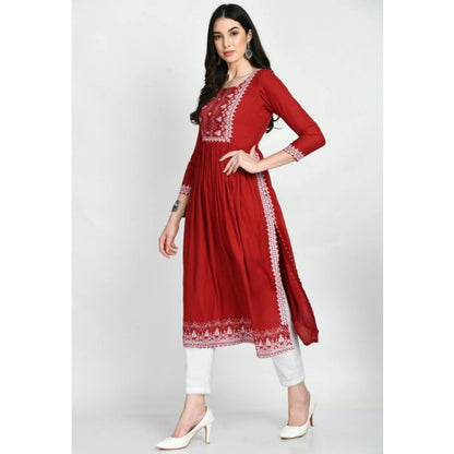 Generic Women's Casual Rayon 3-4th Sleeves Kurti (Maroon)