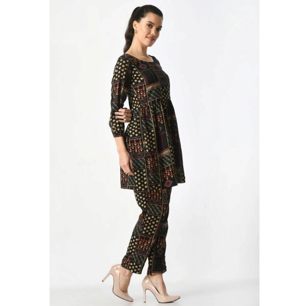 Generic Women's Casual Crepe 3-4th Sleeves Cord Set (Black)