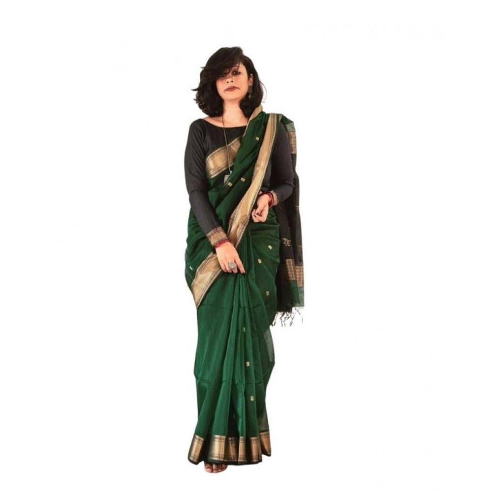 Generic Women's Soft Lichi Silk Printed Saree With Unstitched Blouse 5.5Mtr (Green)