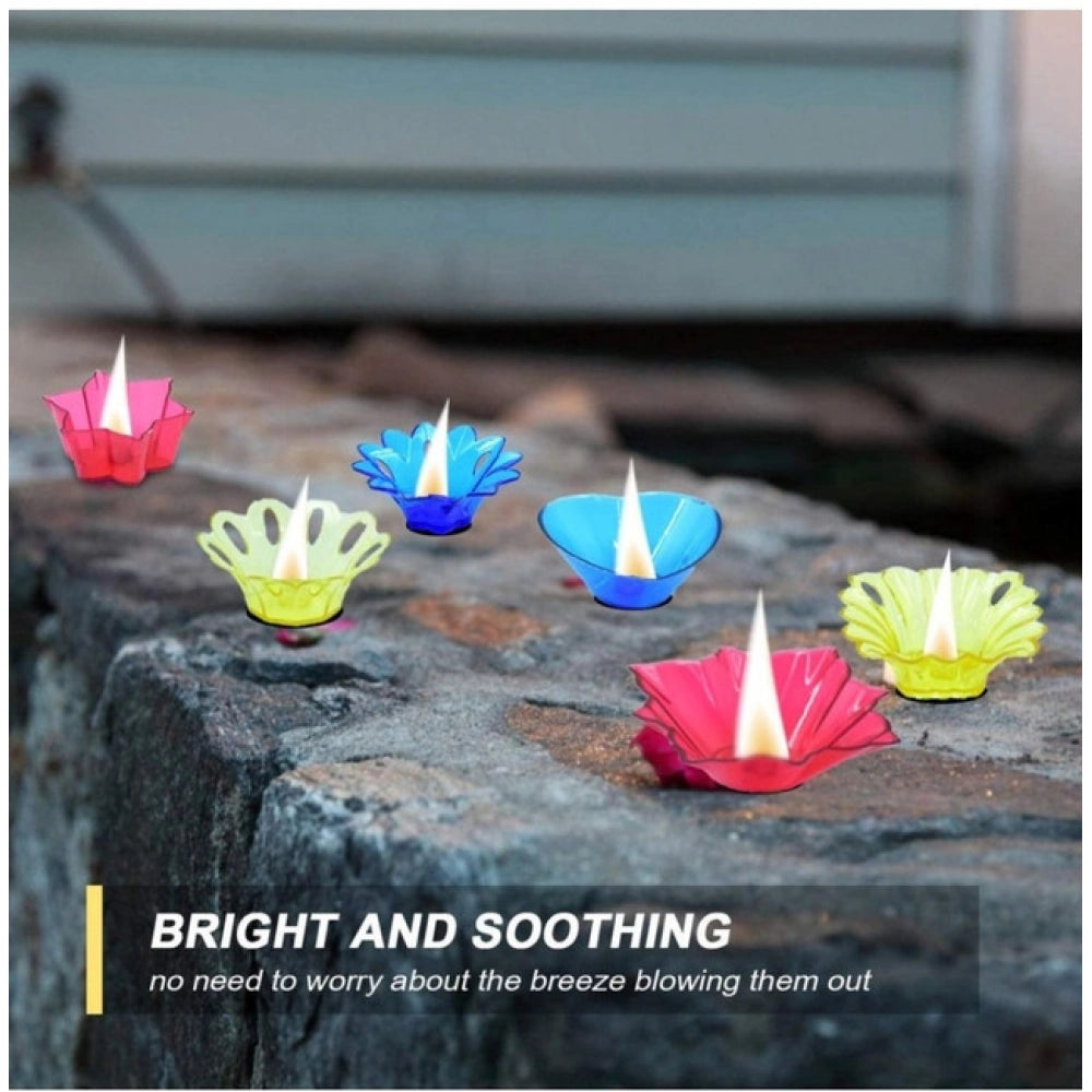 Generic Pack Of 2_Floral Diya Set – Multi-Color Tea Light Holders Set of 12 (Color: Assorted )