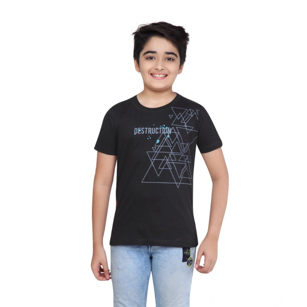 Generic Boy's Cotton Grapic Printed Round Neck T-Shirt (Black)