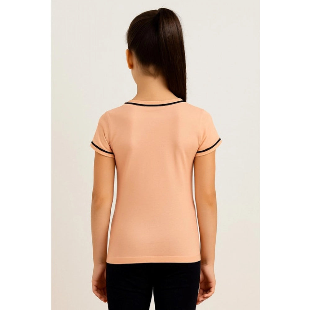 Generic Girl's Cotton Printeded Round Neck T-Shirt (Sandal Beach)