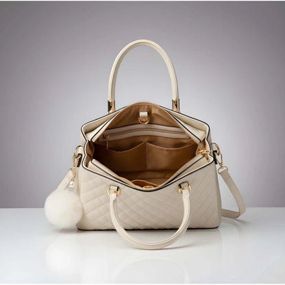 Generic Women's PU Leather Solid Shoulder Zipper Handbag (Cream)