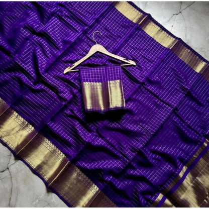 Generic Women's Banarasi Silk Printed Saree With Unstitched Blouse 5.5Mtr (Purple)