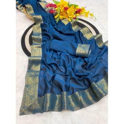 Generic Women's Vichitra Silk Printed Saree With Unstitched Blouse 5.5Mtr (Rama)