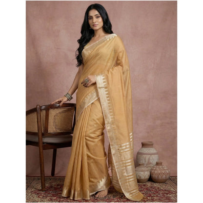 Generic Women's Cotton Printed Saree With Unstitched Blouse 5.5Mtr (Golden)