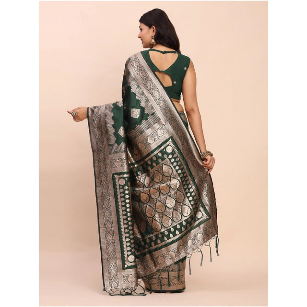Generic Women's Banarasi Silk Printed Saree With Unstitched Blouse 5.5Mtr (Green)