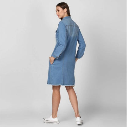 Generic Women's Denim Washed Long Sleeves Jacket (Blue)