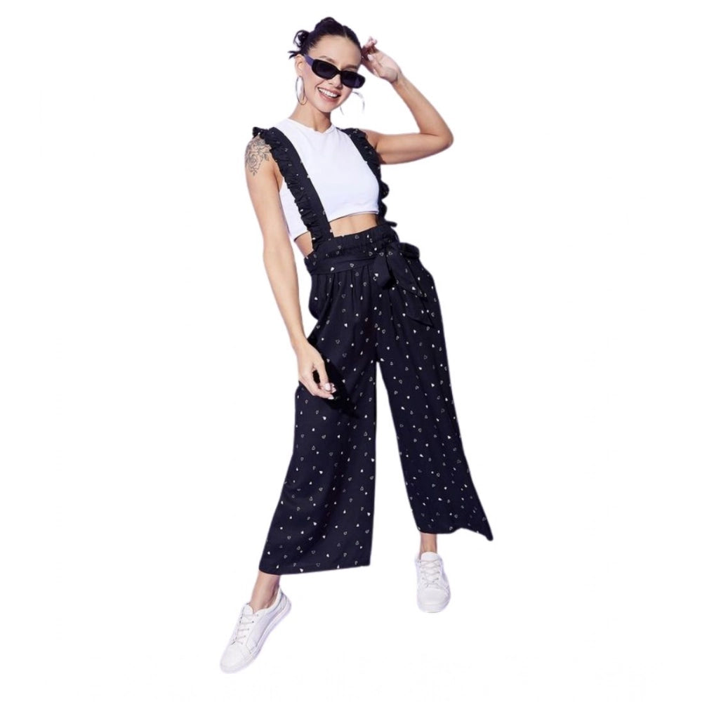 Generic Women's Rayon Pinafore Shoulder Straps Jumpsuit (Black)