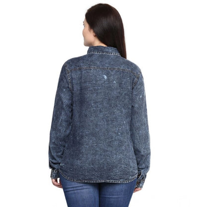 Generic Women's Denim Solid Long Sleeves Shirt (Blue)