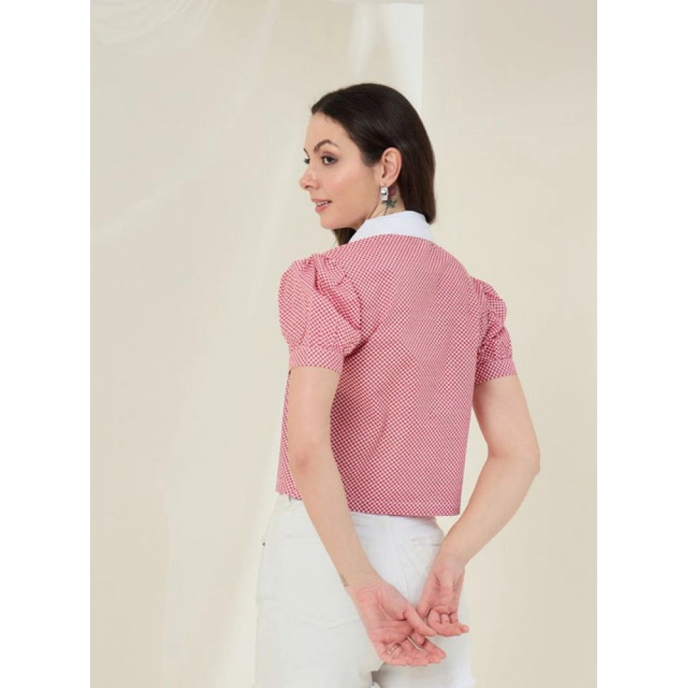 Generic Women's Cotton Checkered Half Sleeve Shirt (Red - White)