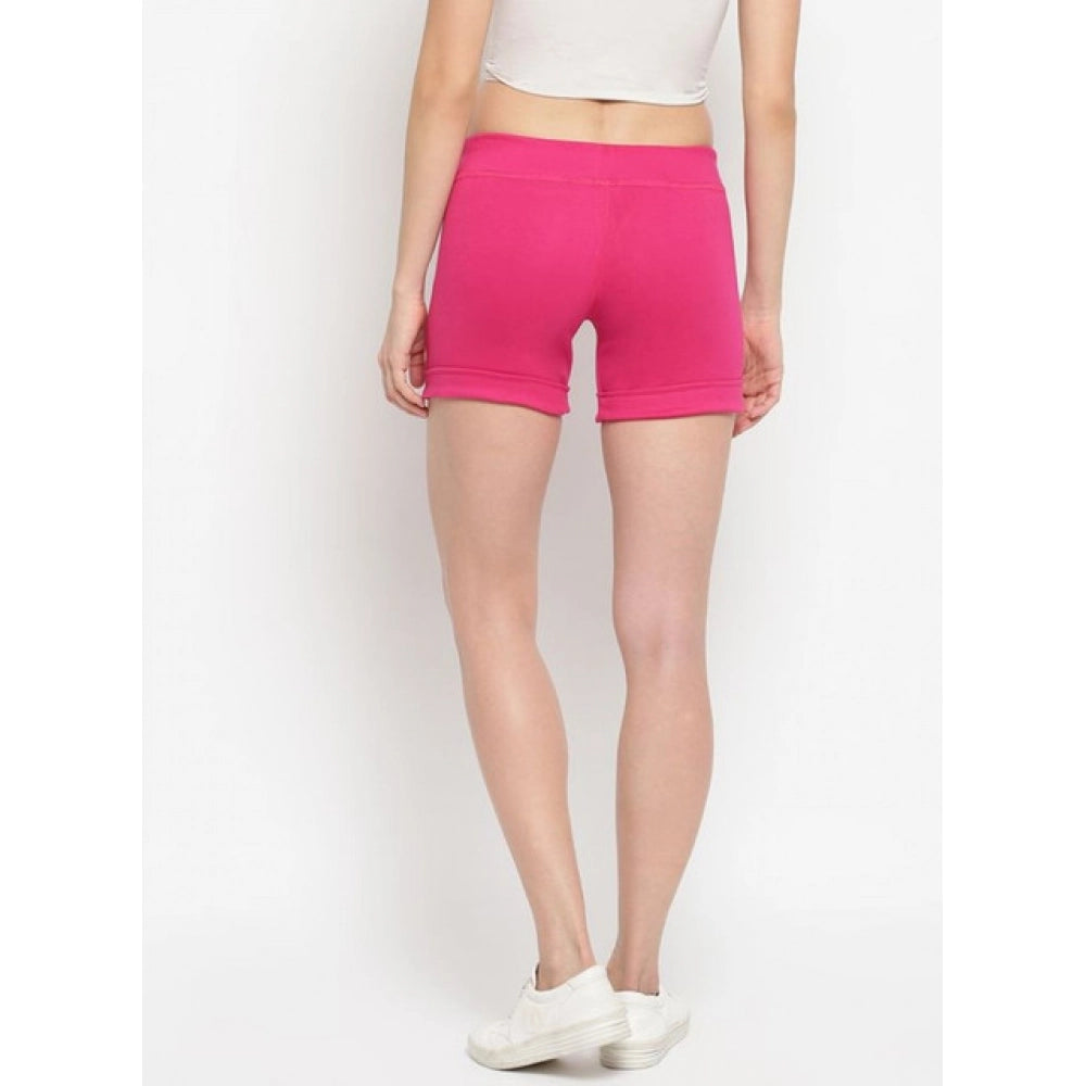 Generic Women's Cotton Solid Elasticated Shorts (Pink)