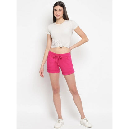 Generic Women's Cotton Solid Elasticated Shorts (Pink)